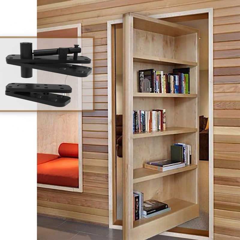 FRMSAET Heavy Duty Stainless Steel Hidden Door Pivot Hinge System Furniture Hardware 360 Degree Rotation Wooden Invisible Door Hinges Set Up Down Shaft - 2 Pack(Large,Black) - Image 5